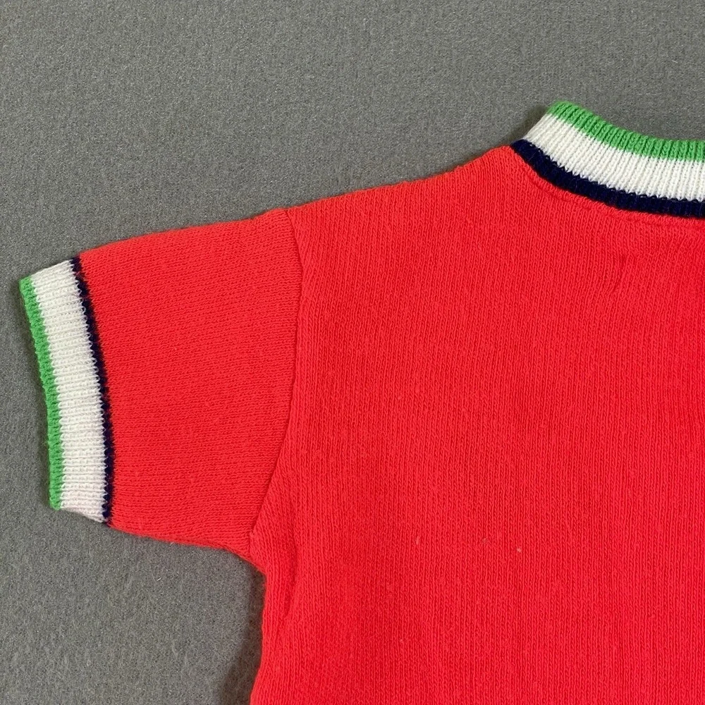 Vtg 70s Handmade One‎ Pc Jumpsuit Soft Spun boy knit 18 month Football Helmet